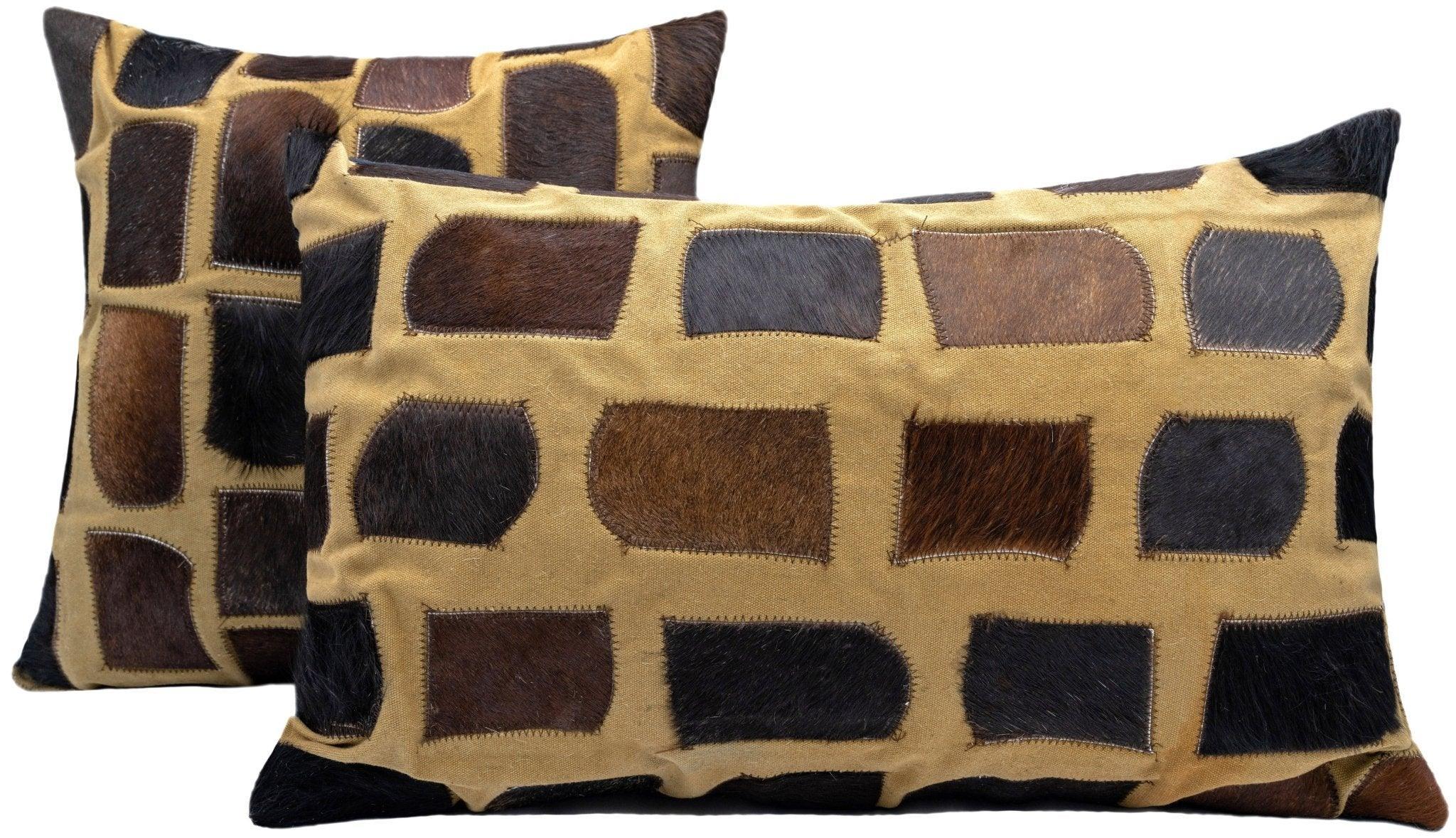Canvello Genuine Cowhide Leather Decorative Throw Pillows - Handmade Patchwork Boho Accent Pillows For Sofa, Couch, Bed, Chair - Western Southwestern Farmhouse Pillow Covers With Feather Down Insert Included Canvello