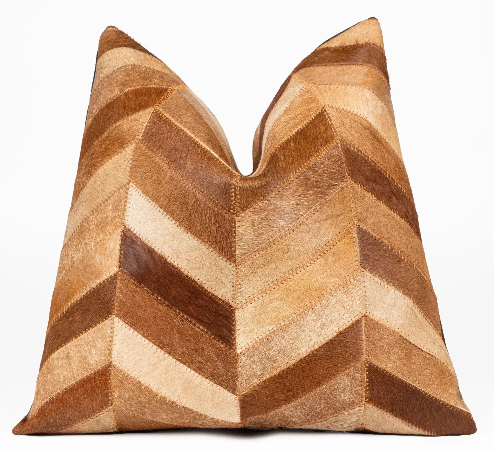 Canvello Genuine Cowhide Leather Decorative Throw Pillows - Handmade Patchwork Boho Accent Pillows For Sofa, Couch, Bed, Chair - Western Southwestern Farmhouse Pillow Covers With Feather Down Insert Included Canvello