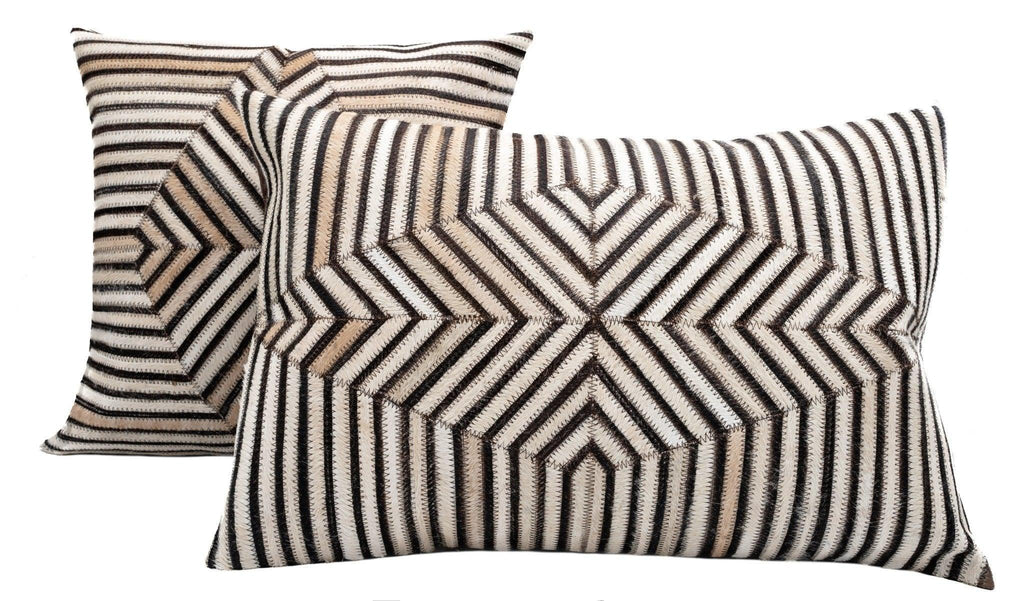 Canvello Genuine Cowhide Leather Decorative Throw Pillows - Handmade Patchwork Boho Accent Pillows For Sofa, Couch, Bed, Chair - Western Southwestern Farmhouse Pillow Covers With Feather Down Insert Included Canvello