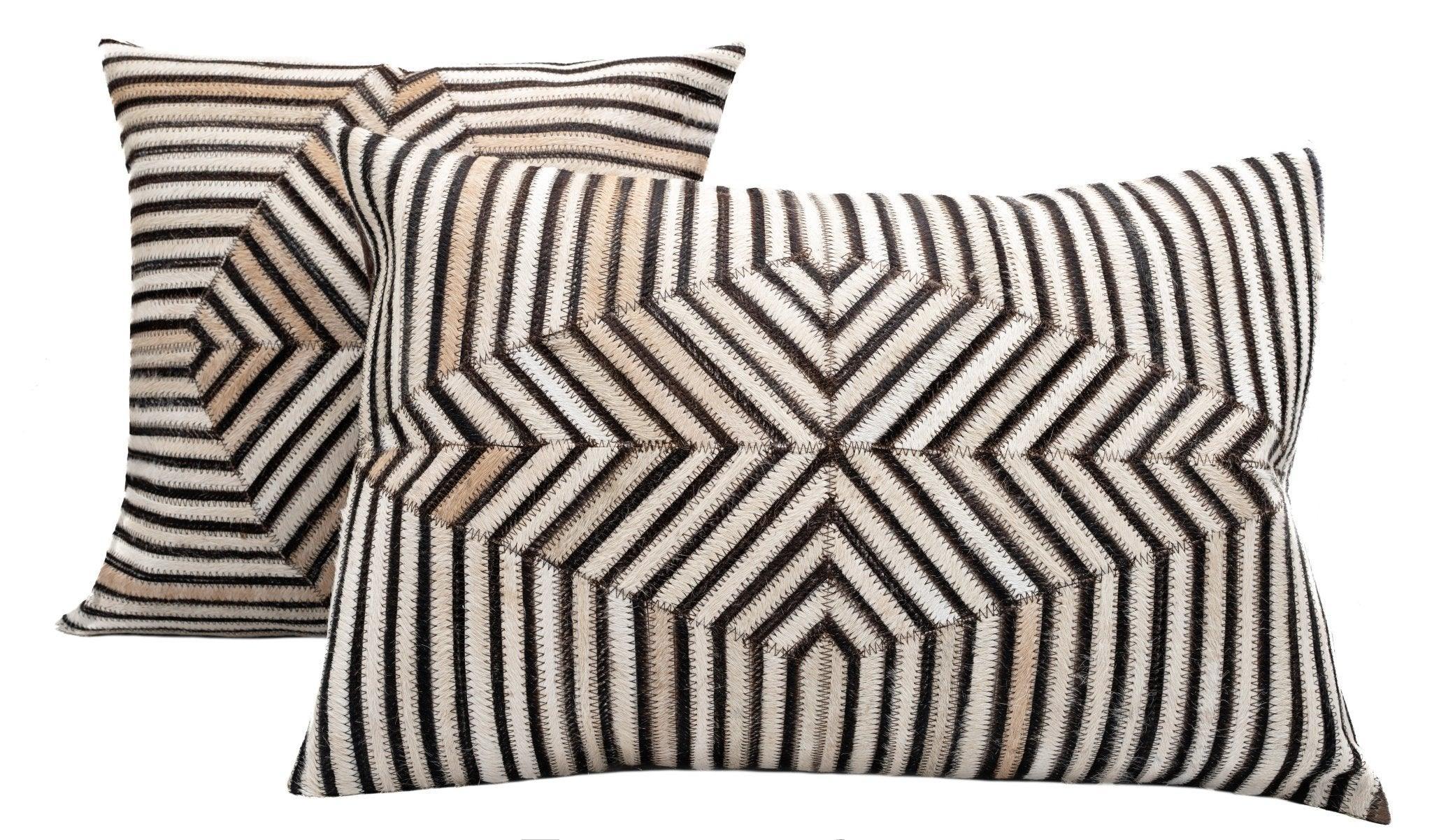 Canvello Genuine Cowhide Leather Decorative Throw Pillows - Handmade Patchwork Boho Accent Pillows For Sofa, Couch, Bed, Chair - Western Southwestern Farmhouse Pillow Covers With Feather Down Insert Included Canvello