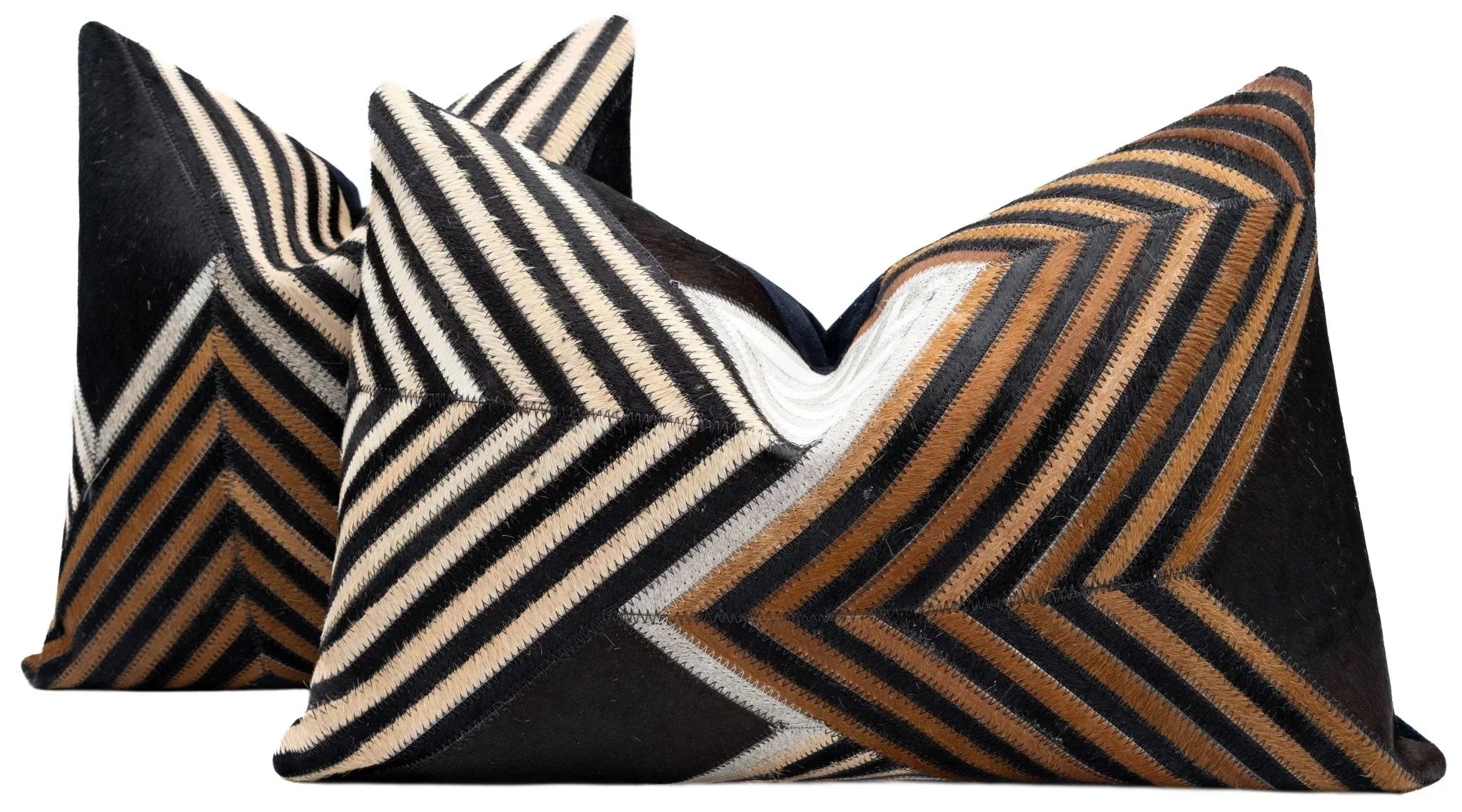 Canvello Genuine Cowhide Leather Decorative Throw Pillows - Handmade Patchwork Boho Accent Pillows For Sofa, Couch, Bed, Chair - Western Southwestern Farmhouse Pillow Covers With Feather Down Insert Included) Canvello