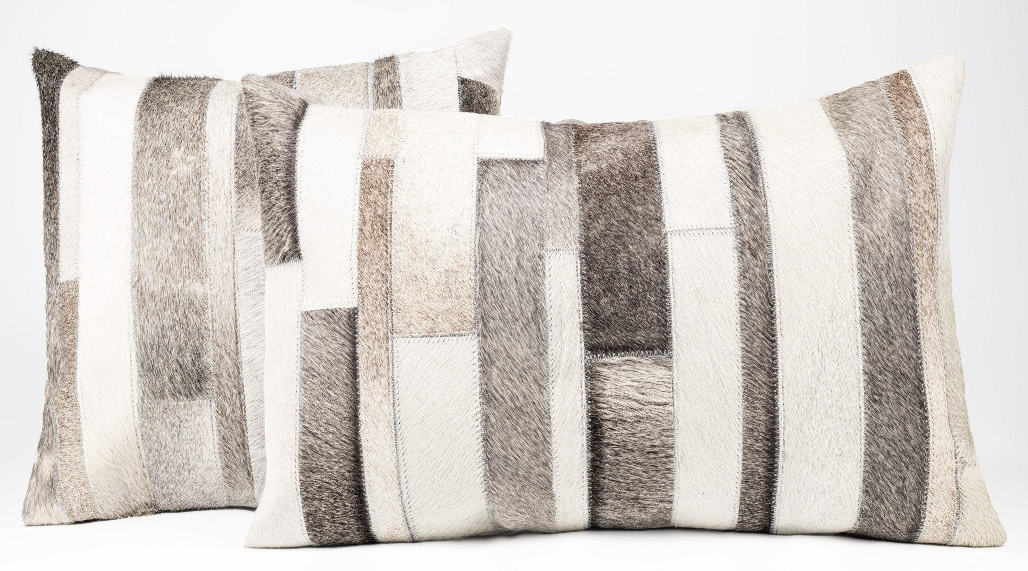 Canvello Genuine Cowhide Leather Decorative Throw Pillows - Handmade Patchwork Boho Accent Pillows For Sofa, Couch, Bed, Chair - Western Southwestern Farmhouse Pillow Covers With Feather Down Insert Included Canvello
