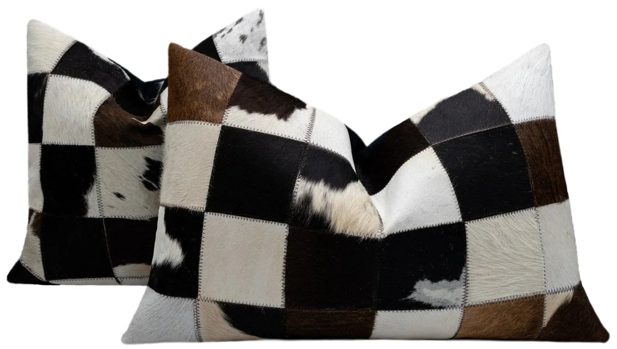 Canvello Genuine Cowhide Leather Decorative Throw Pillows - Handmade Patchwork Boho Accent Pillows For Sofa, Couch, Bed, Chair - Western Southwestern Farmhouse Pillow Covers With Feather Down Insert Included Canvello