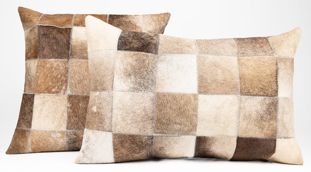 Canvello Genuine Cowhide Leather Decorative Throw Pillows - Handmade Patchwork Boho Accent Pillows For Sofa, Couch, Bed, Chair - Western Southwestern Farmhouse Pillow Covers With Feather Down Insert Included Canvello