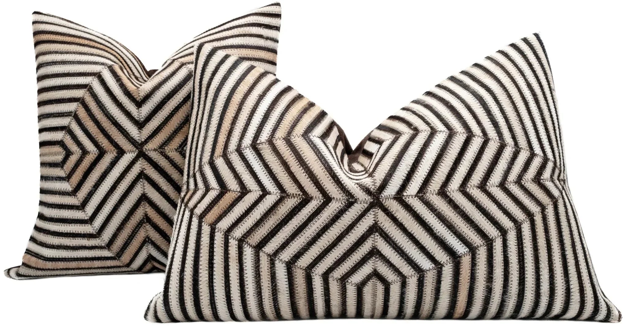 Canvello Genuine Cowhide Leather Decorative Throw Pillows - Handmade Patchwork Boho Accent Pillows For Sofa, Couch, Bed, Chair - Western Southwestern Farmhouse Pillow Covers With Feather Down Insert Included Canvello