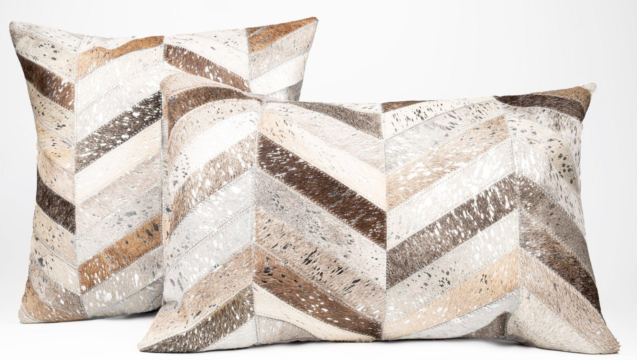 Canvello Genuine Cowhide Leather Decorative Throw Pillows - Handmade Patchwork Boho Accent Pillows For Sofa, Couch, Bed, Chair - Western Southwestern Farmhouse Pillow Covers With Feather Down Insert Included Canvello