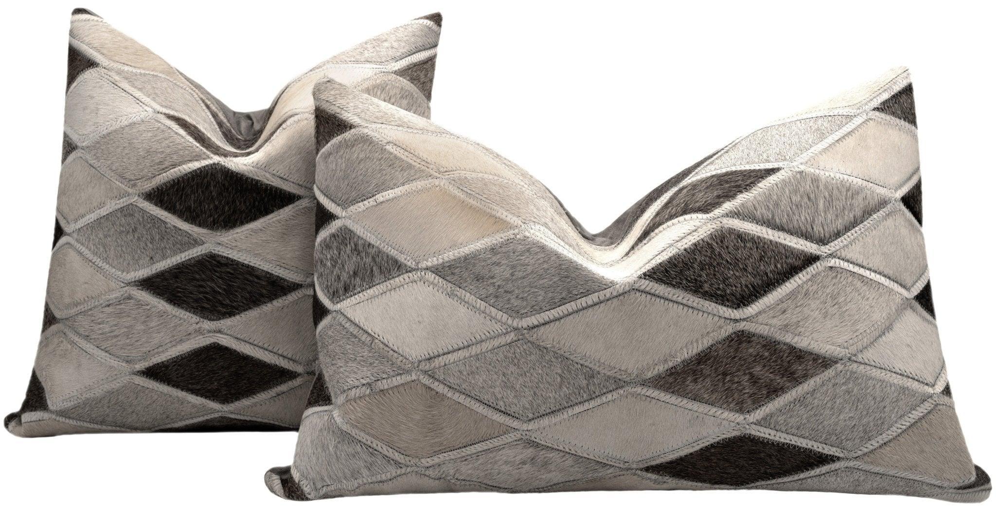 Canvello Genuine Cowhide Leather Decorative Throw Pillows - Handmade Patchwork Boho Accent Pillows For Sofa, Couch, Bed, Chair - Western Southwestern Farmhouse Pillow Covers With Feather Down Insert Included Canvello