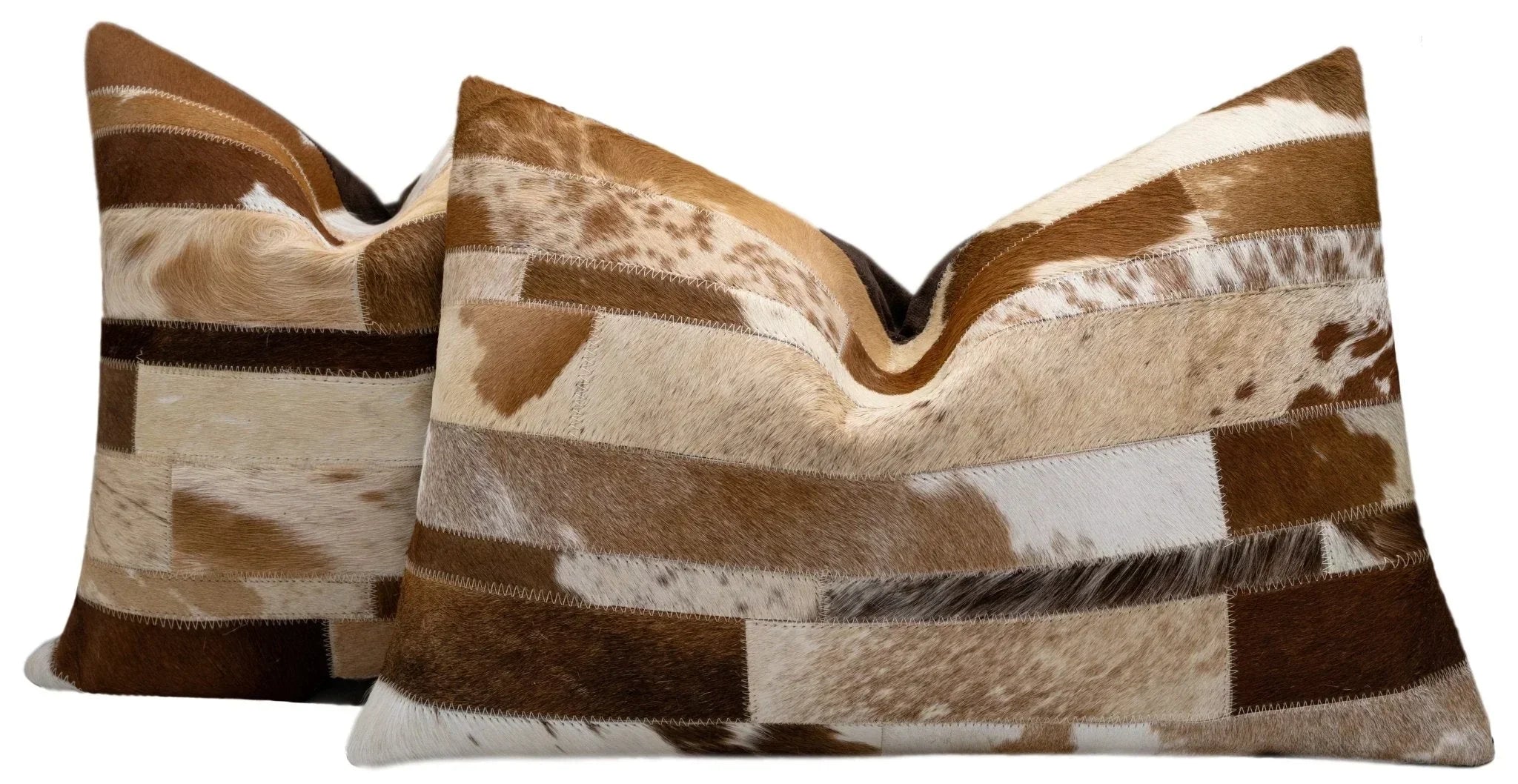 Canvello Genuine Cowhide Leather Decorative Throw Pillows - Handmade Patchwork Boho Accent Pillows For Sofa, Couch, Bed, Chair - Western Southwestern Farmhouse Pillow Covers With Feather Down Insert Included) Canvello