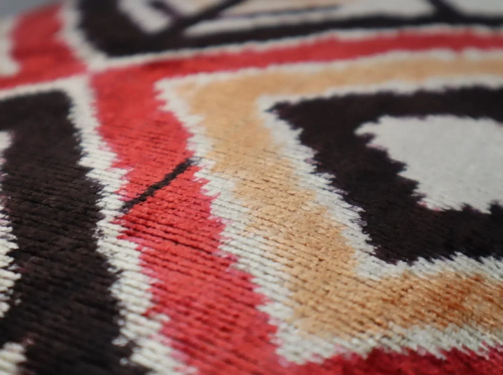 Canvello Geometric Orange Ivory Handmade 16x24 Silk Velvet Pillow, Organic Veg Dyed, Down/feather... - House Of Avana