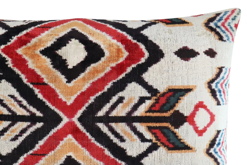 Canvello Geometric Orange Ivory Handmade 16x24 Silk Velvet Pillow, Organic Veg Dyed, Down/feather... - House Of Avana
