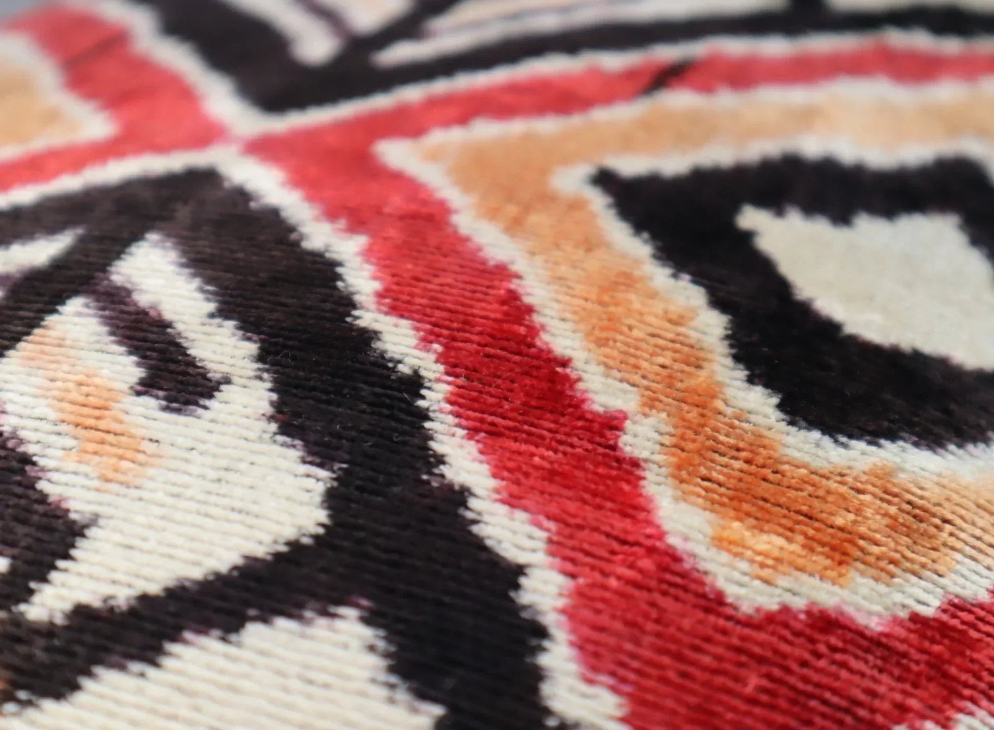 Canvello Geometric Orange Ivory Handmade 16x24 Silk Velvet Pillow, Organic Veg Dyed, Down/feather... - House Of Avana