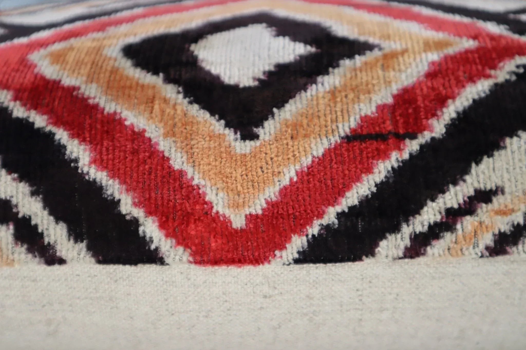 Canvello Geometric Orange Ivory Handmade 16x24 Silk Velvet Pillow, Organic Veg Dyed, Down/feather... - House Of Avana