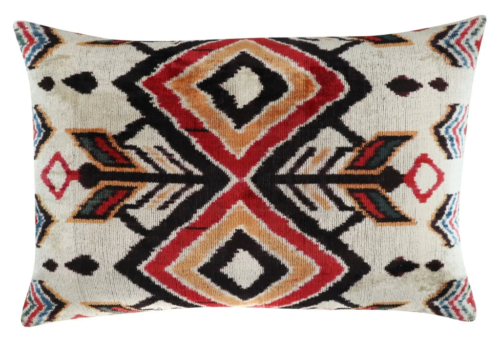 Canvello Geometric Orange Ivory Handmade 16x24 Silk Velvet Pillow, Organic Veg Dyed, Down/feather... - House Of Avana