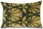 Canvello Gold Gray Handmade 16x24 Silk Velvet Pillow, Organic Veg Dyed, Down/feather Filled, front view - House Of Avana