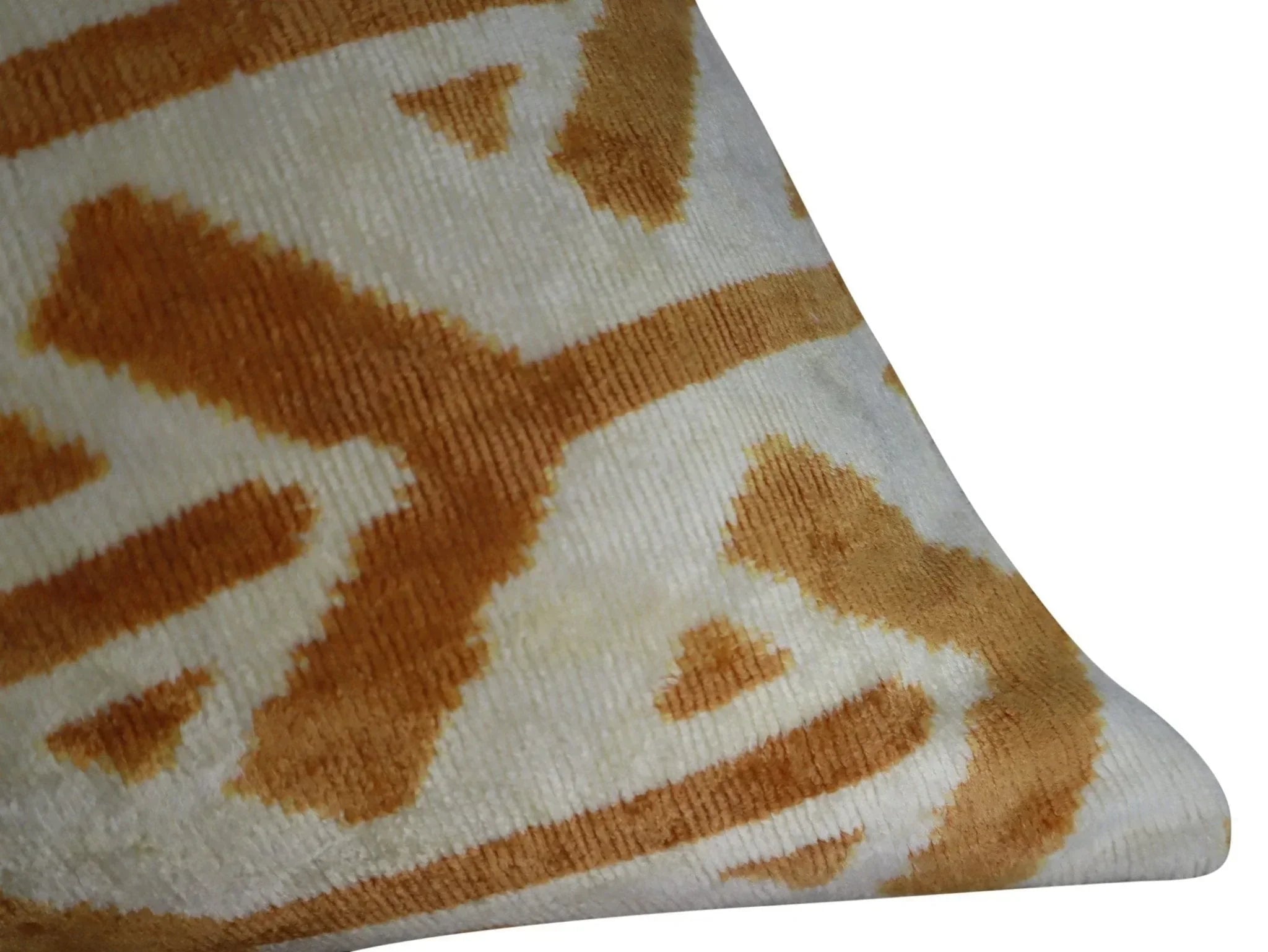 Canvello Gold Ivory Handmade 16x24 Silk Velvet Pillow, Organic Veg Dyed, Down/feather Filled, close-up view - House Of Avana