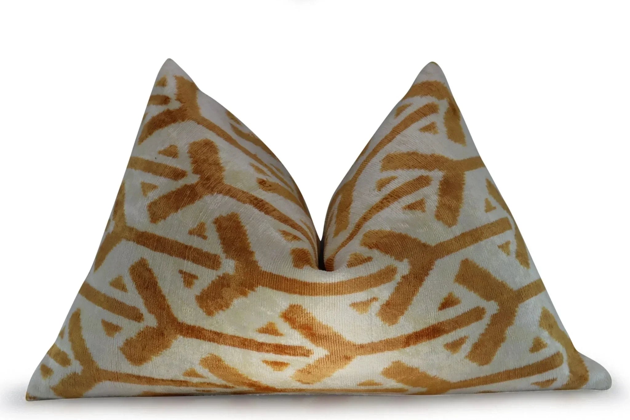 Canvello Gold Ivory Handmade 16x24 Silk Velvet Pillow, Organic Veg Dyed, Down/feather Filled, side view - House Of Avana
