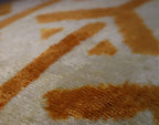 Canvello Gold Ivory Handmade 16x24 Silk Velvet Pillow, Organic Veg Dyed, Down/feather Filled, angled view - House Of Avana