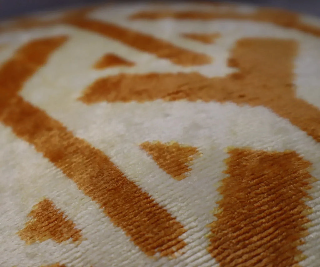 Canvello Gold Ivory Handmade 16x24 Silk Velvet Pillow, Organic Veg Dyed, Down/feather Filled, angled view - House Of Avana