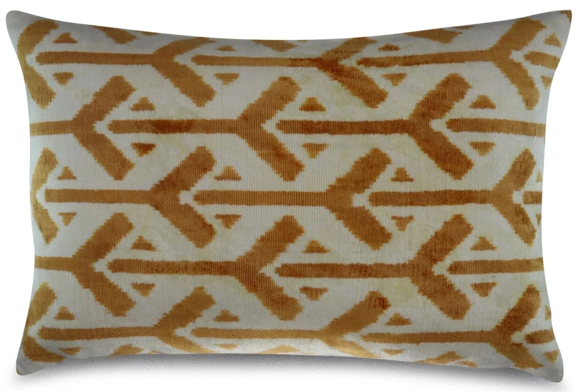 Canvello Gold Ivory Handmade 16x24 Silk Velvet Pillow, Organic Veg Dyed, Down/feather Filled, front view - House Of Avana