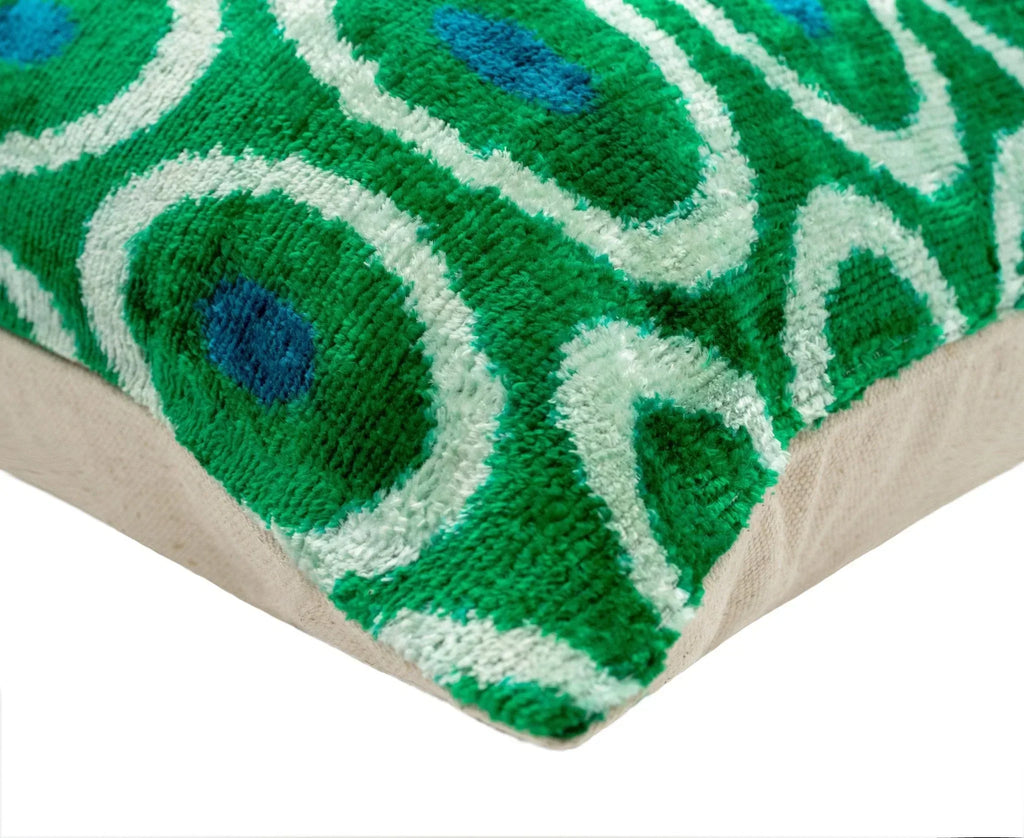 Canvello Green Blue  Handmade 16x16 Silk Velvet Pillow, Organic Veg Dyed, Down/Feather Filled Canvello