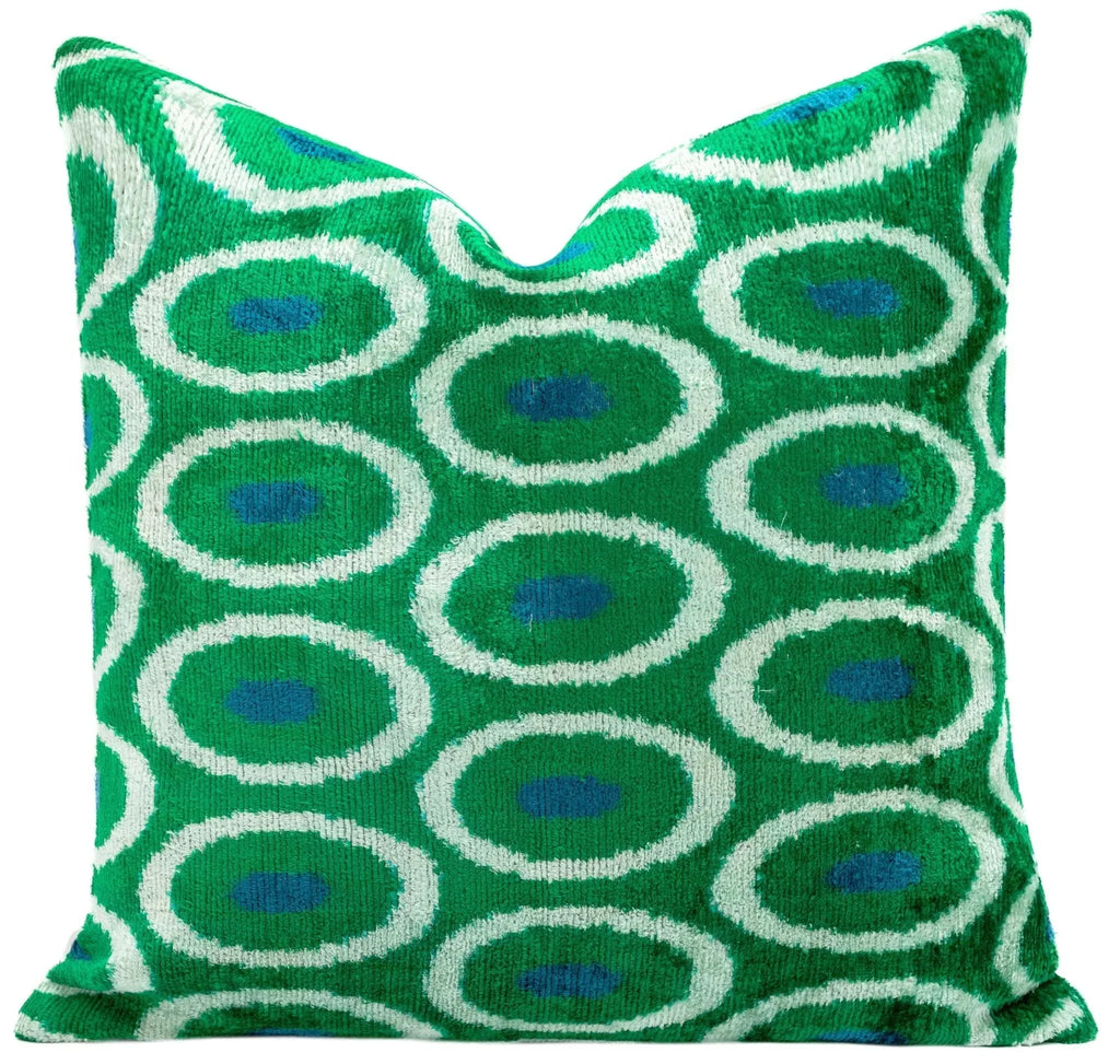 Canvello Green Blue  Handmade 16x16 Silk Velvet Pillow, Organic Veg Dyed, Down/Feather Filled Canvello