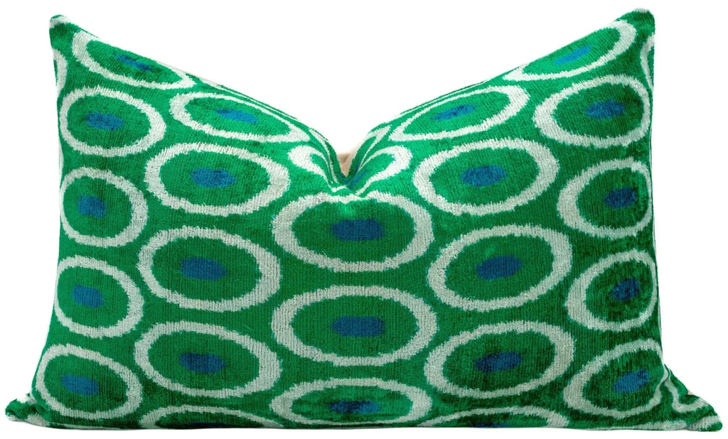 Canvello Green Blue  Handmade 16x24 Silk Velvet Pillow, Organic Veg Dyed, Down/Feather Filled Canvello