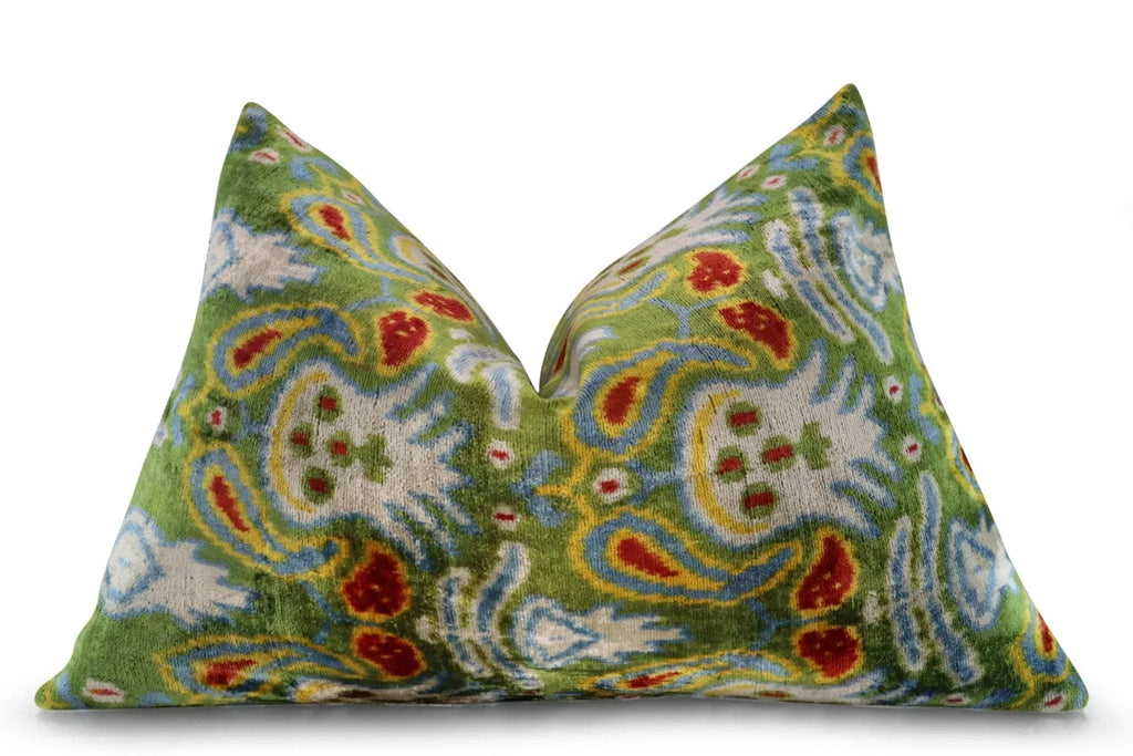 Canvello Green Handmade 16x24 Silk Velvet Pillow, Organic Veg Dyed, Down/Feather Filled Canvello
