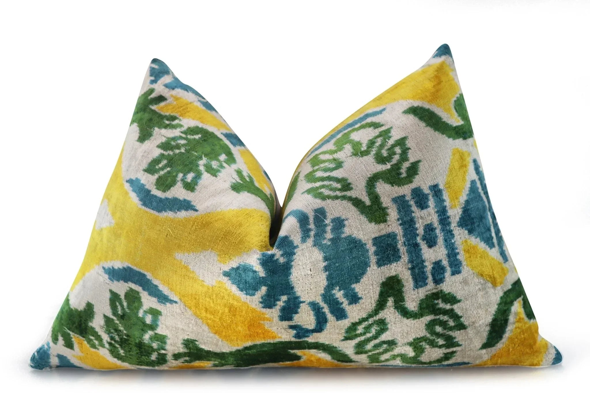 Canvello Green Yellow Blue Handmade 16x24 Silk Velvet Pillow, Organic Veg Dyed, Down/feather Filled,... - House Of Avana