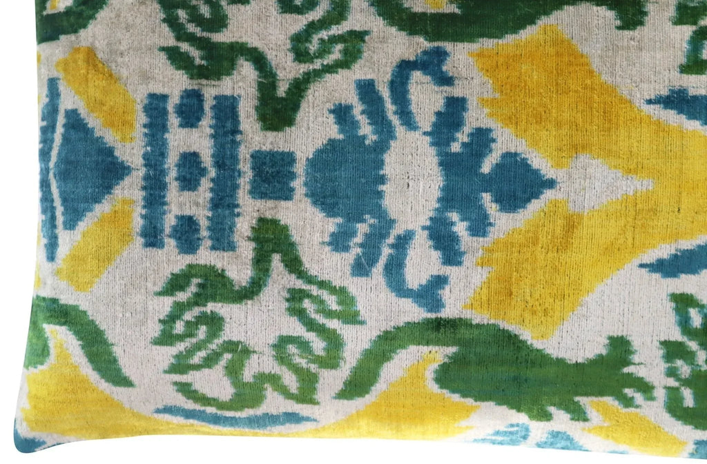 Canvello Green Yellow Blue Handmade 16x24 Silk Velvet Pillow, Organic Veg Dyed, Down/feather Filled,... - House Of Avana