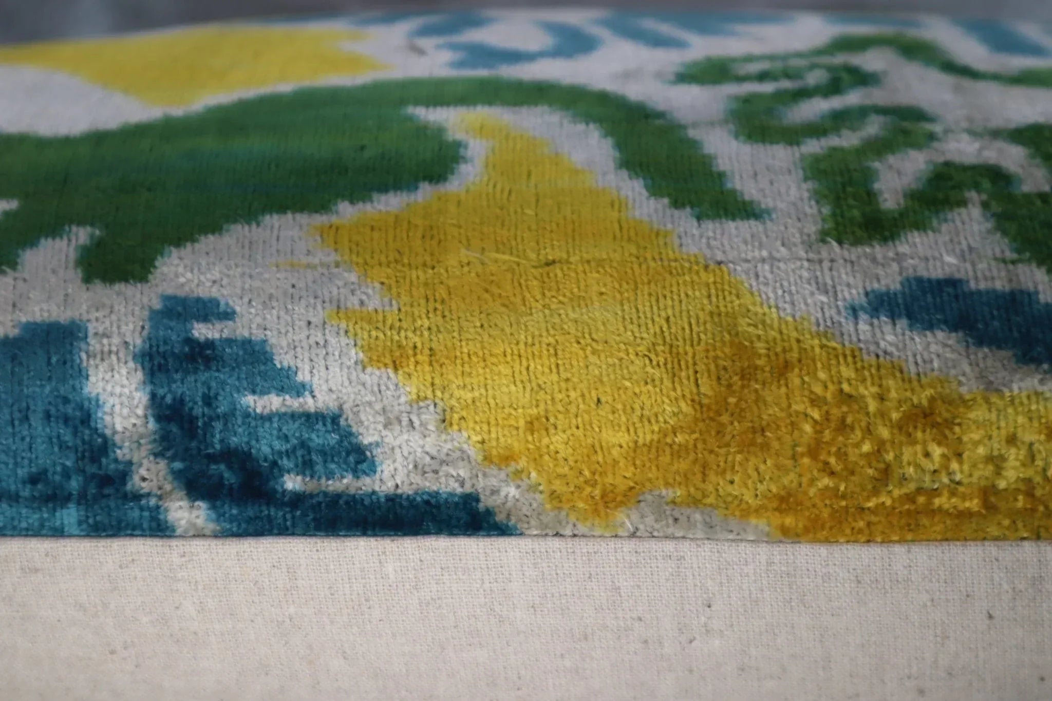 Canvello Green Yellow Blue Handmade 16x24 Silk Velvet Pillow, Organic Veg Dyed, Down/feather Filled, top... - House Of Avana