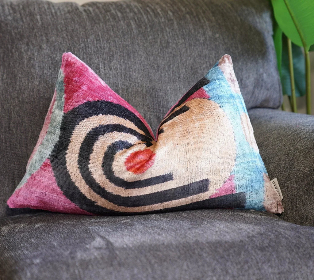 Canvello Handmade Abstract Beige and Blue Lumbar Throw Pillow - 16x24 in Canvello