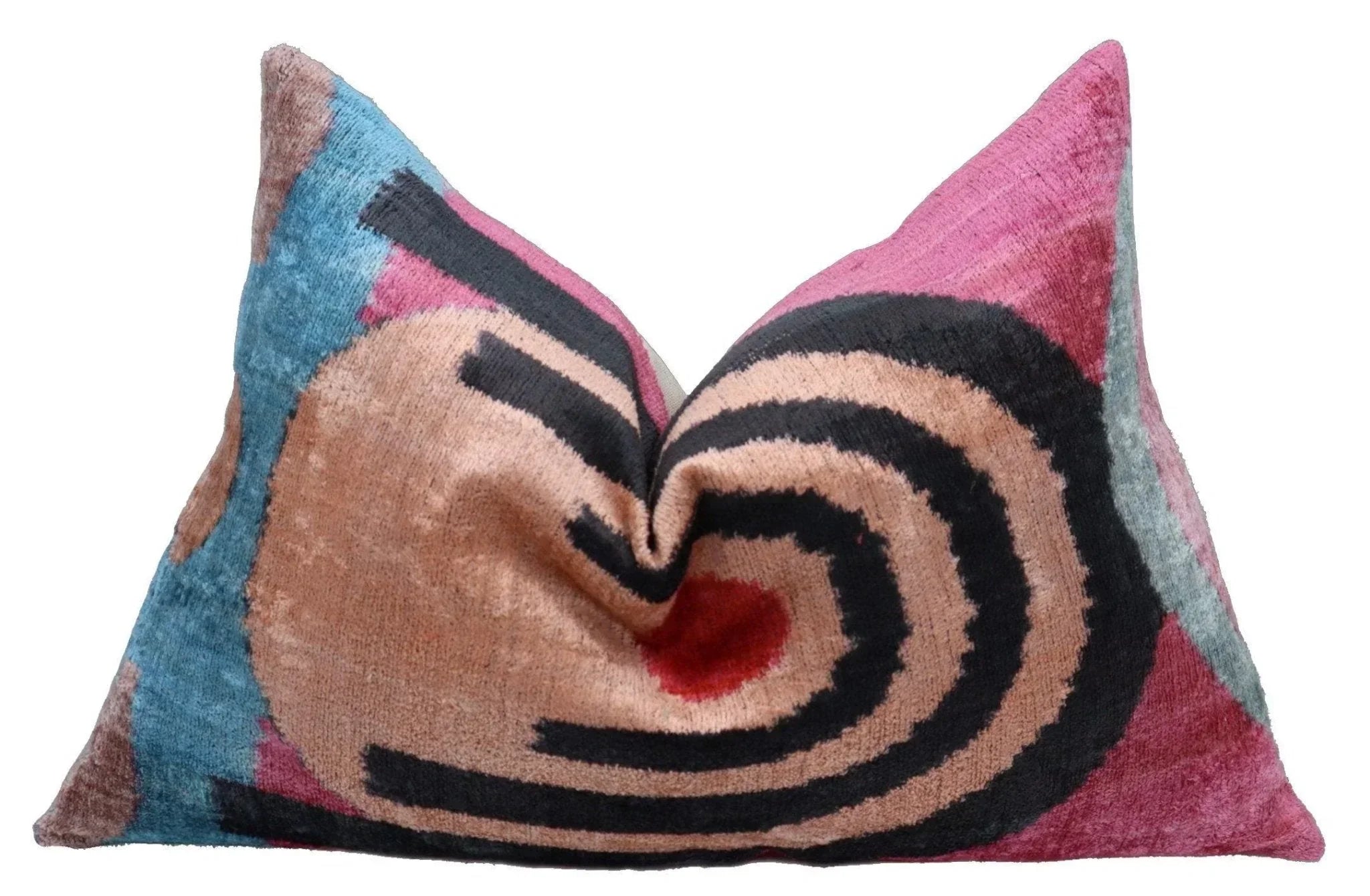 Canvello Handmade Abstract Beige and Blue Lumbar Throw Pillow - 16x24 in Canvello