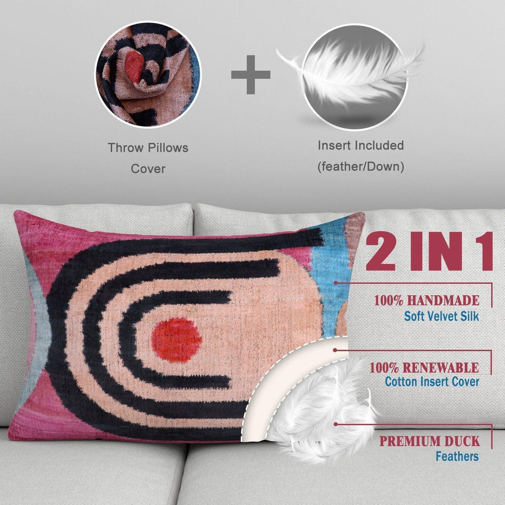 Canvello Handmade Abstract Beige and Blue Lumbar Throw Pillow - 16x24 in Canvello