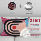 Canvello Handmade Abstract Beige and Blue Lumbar Throw Pillow - 16x24 in Canvello