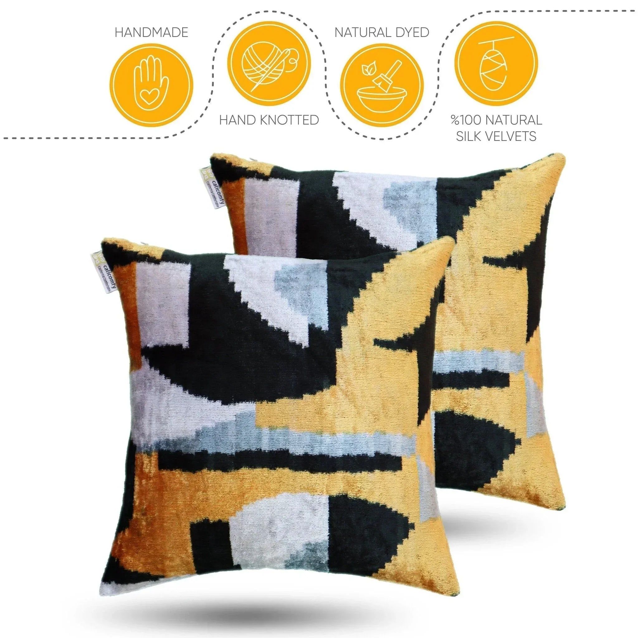 Canvello Handmade Black And Yellow Pillows - 18x18 | Set of 2 | Canvello