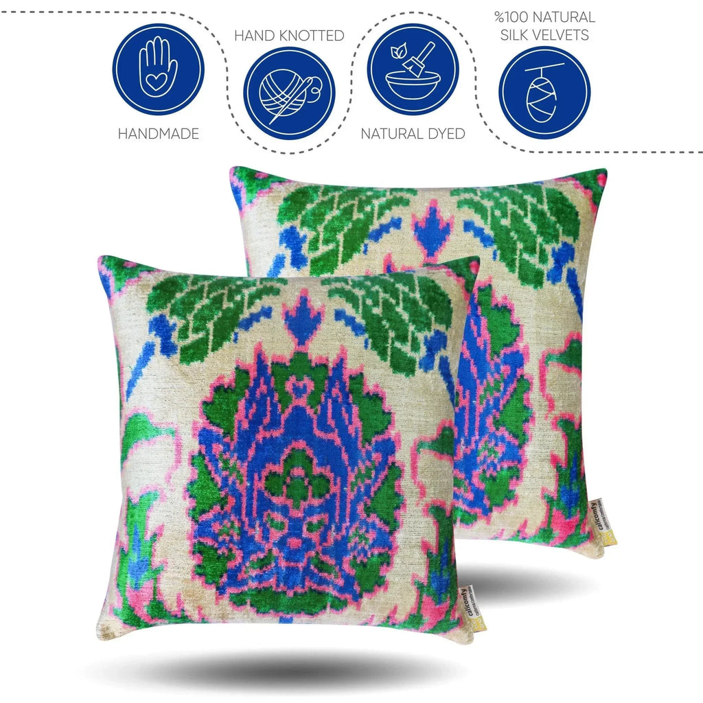 Canvello Handmade Blue And Green Pillow - 18x18 |Pack of 2| Canvello