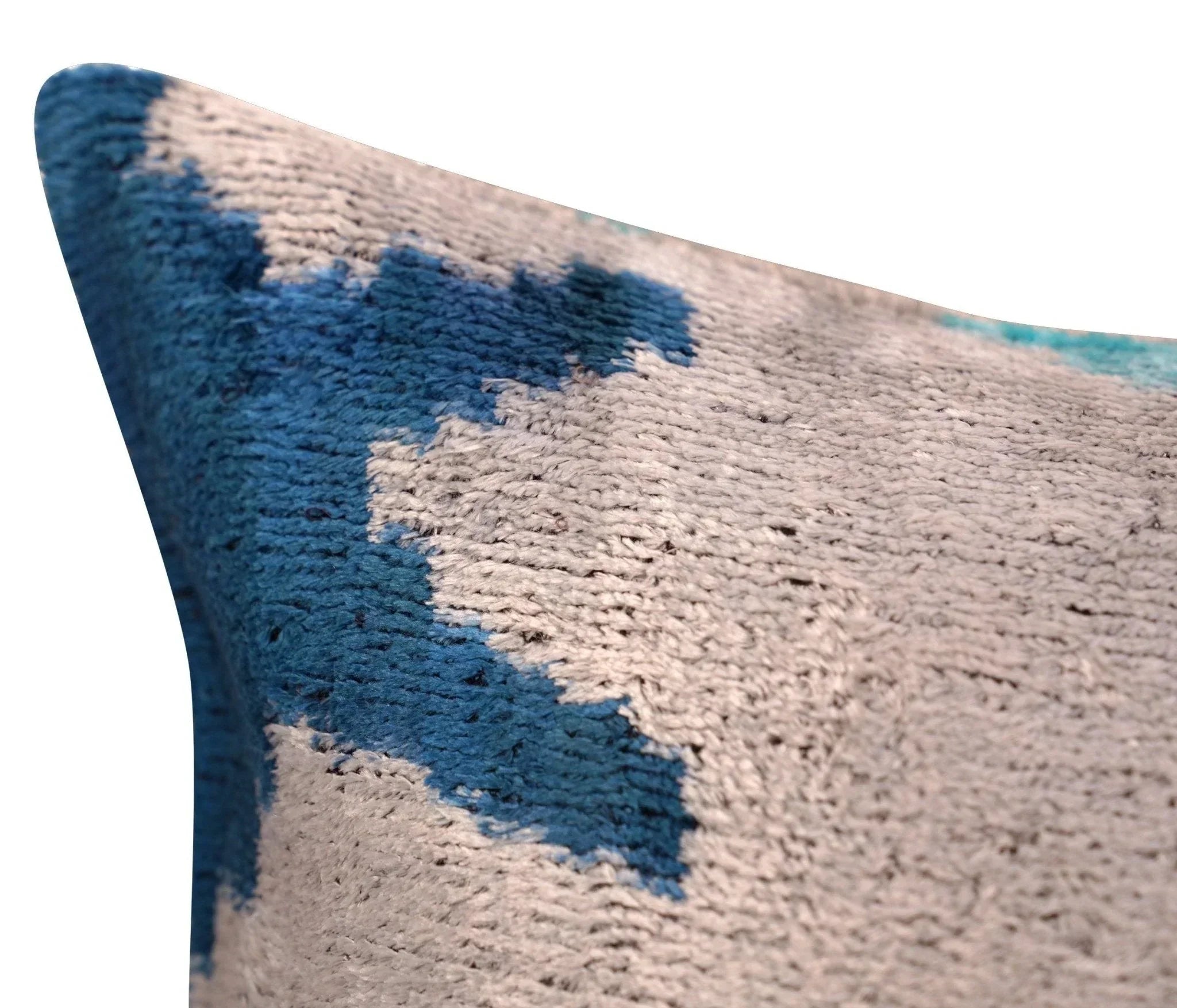Canvello Handmade Blue Silver Start Print Throw Pillows - 16x16 Inch, back view - House Of Avana