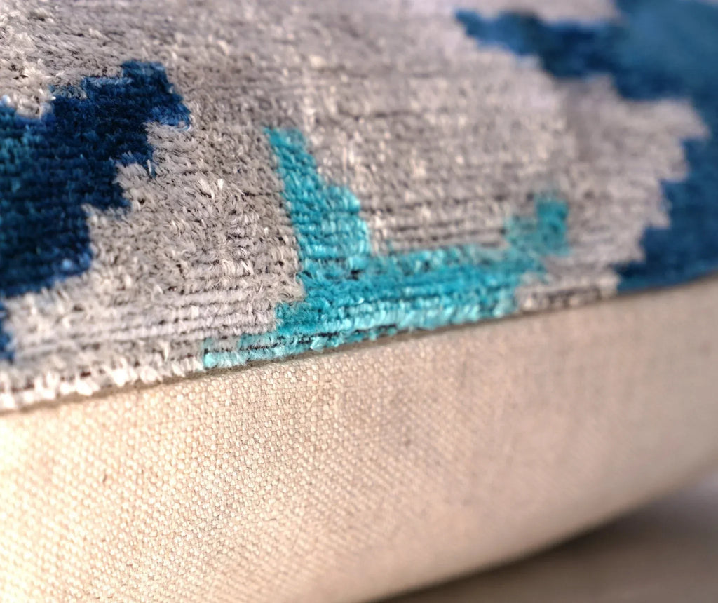 Canvello Handmade Blue Silver Start Print Throw Pillows - 16x16 Inch, angled view - House Of Avana