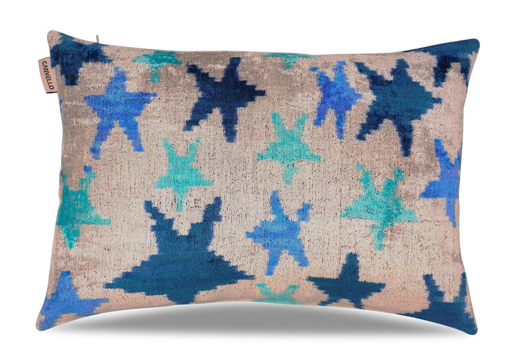 Canvello Handmade Blue Silver Start Print Throw Pillows - 24x16 Canvello