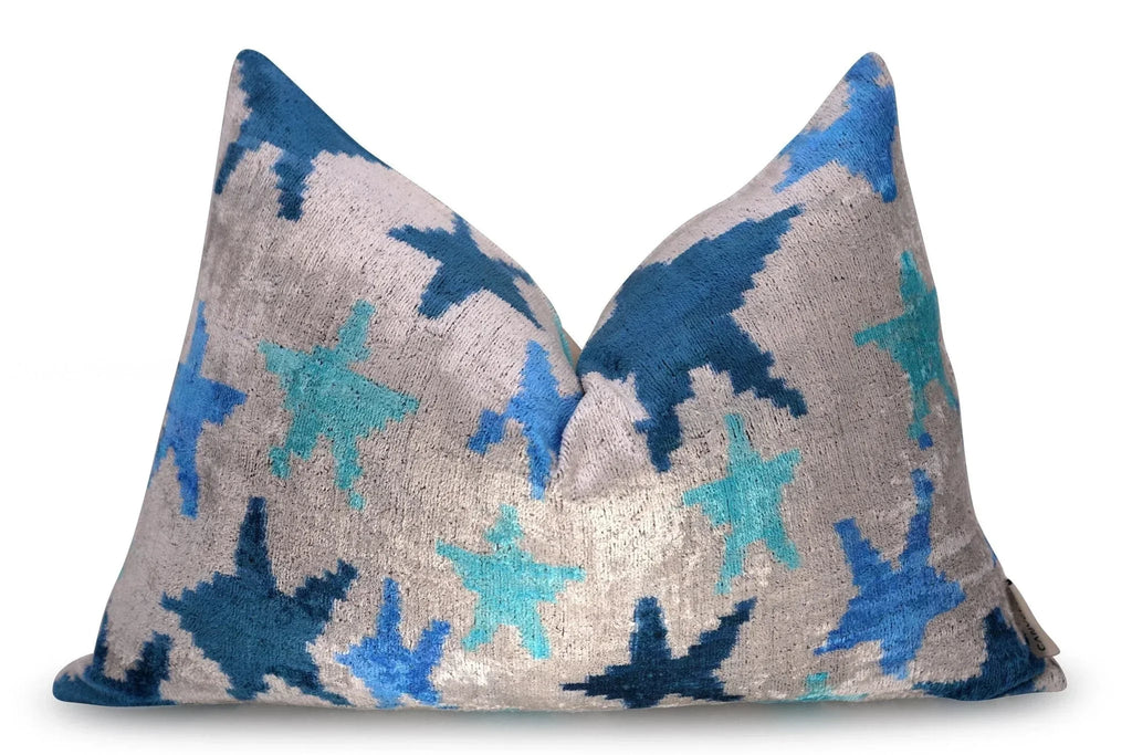 Canvello Handmade Blue Silver Start Print Throw Pillows - 24x16 Canvello