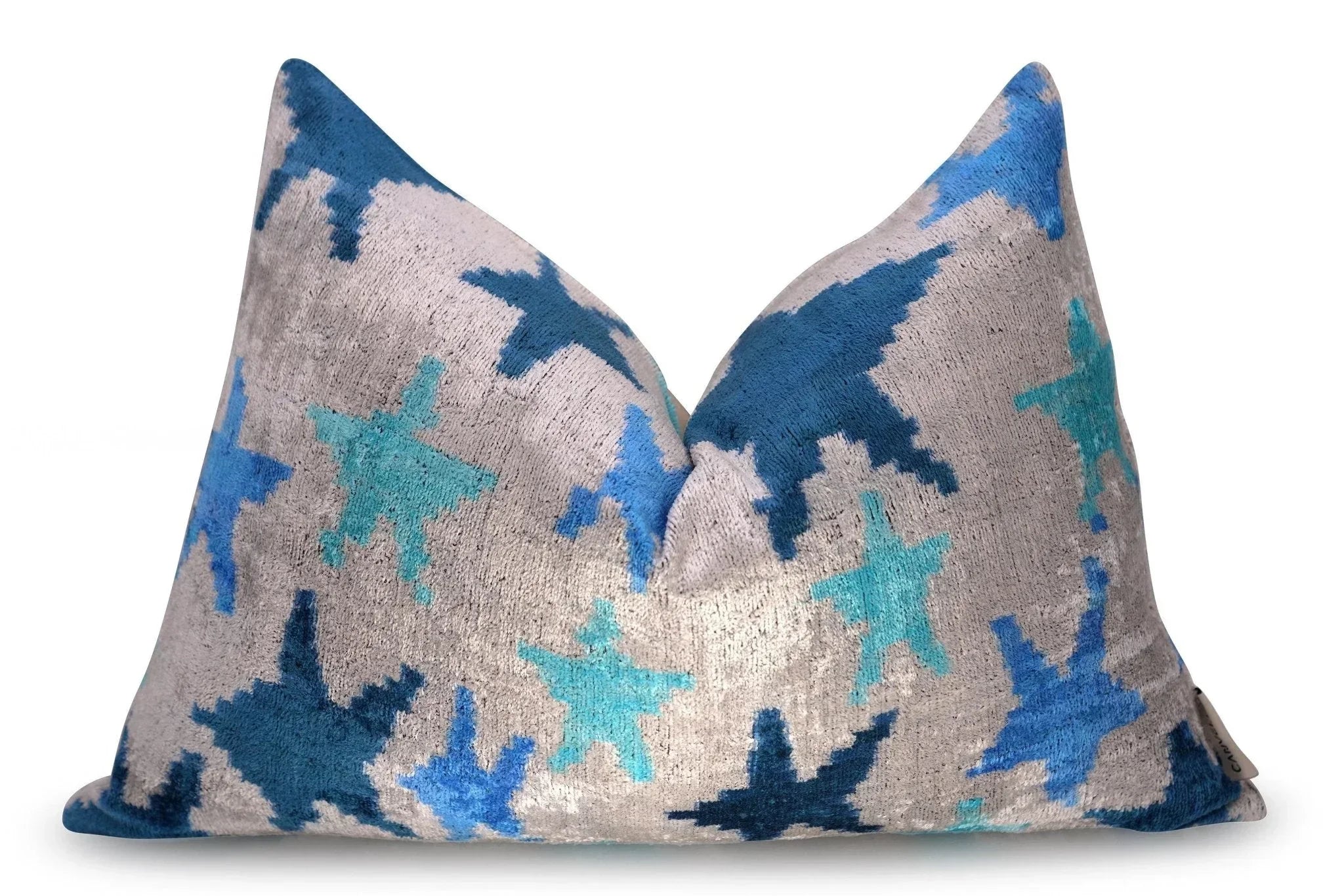 Canvello Handmade Blue Silver Start Print Throw Pillows - 24x16 Canvello