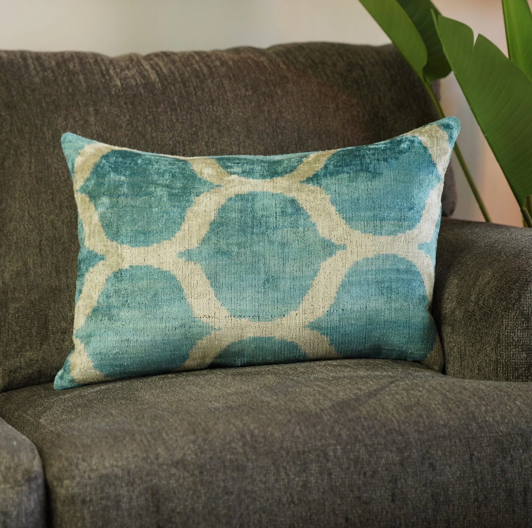 Canvello Handmade Blue Velvet Lumbar Pillow For Sofa - 16x24 in Canvello