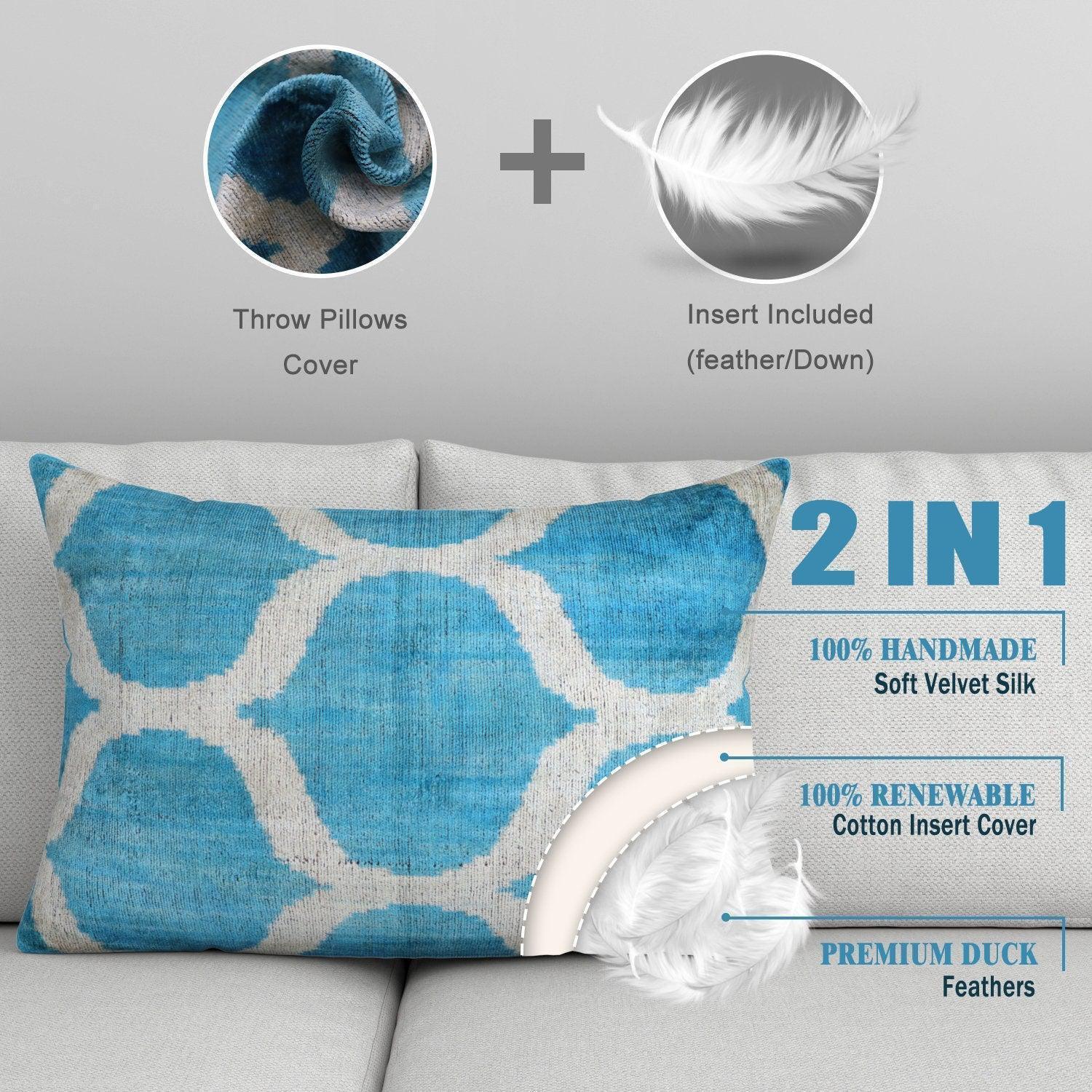 Canvello Handmade Blue Velvet Lumbar Pillow For Sofa - 16x24 in Canvello