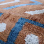 Canvello Handmade Brown & Blue Pillow with Down Cover - 16x24, angled view - House Of Avana