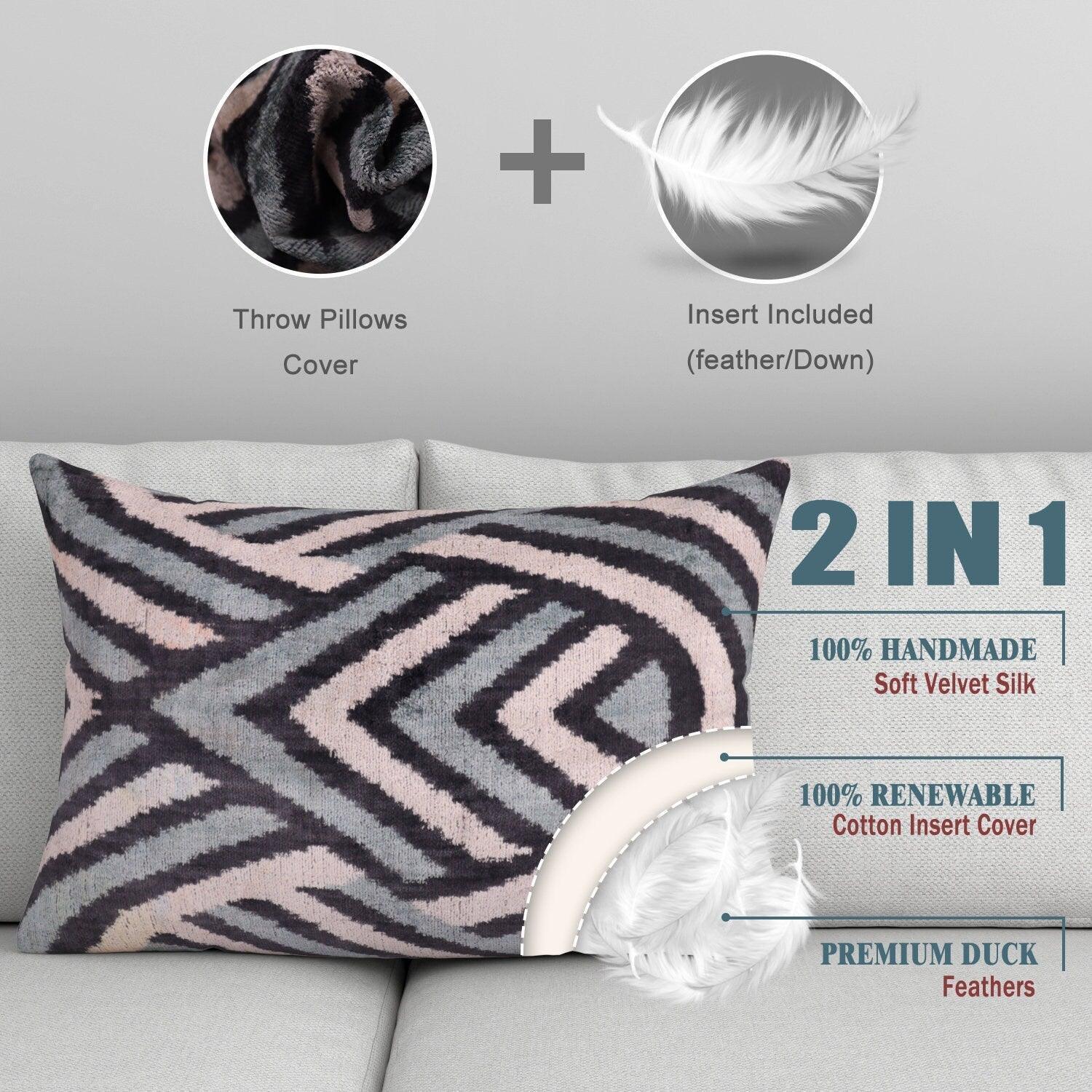 Canvello Handmade Decorative Gray Black Throw Pillows - 16x24 in Canvello