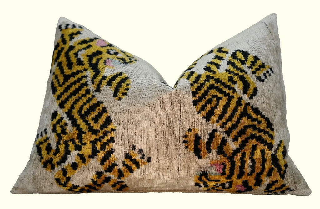 Canvello Handmade Designer Tiger Throw Pillow Down Filled - 16"x24", side view - House Of Avana