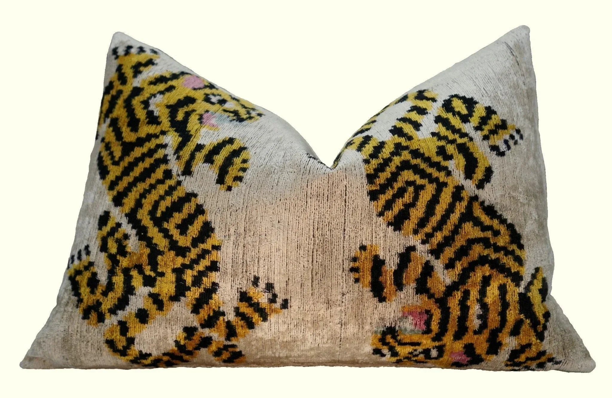Canvello Handmade Designer Tiger Throw Pillow Down Filled - 16"x24", side view - House Of Avana
