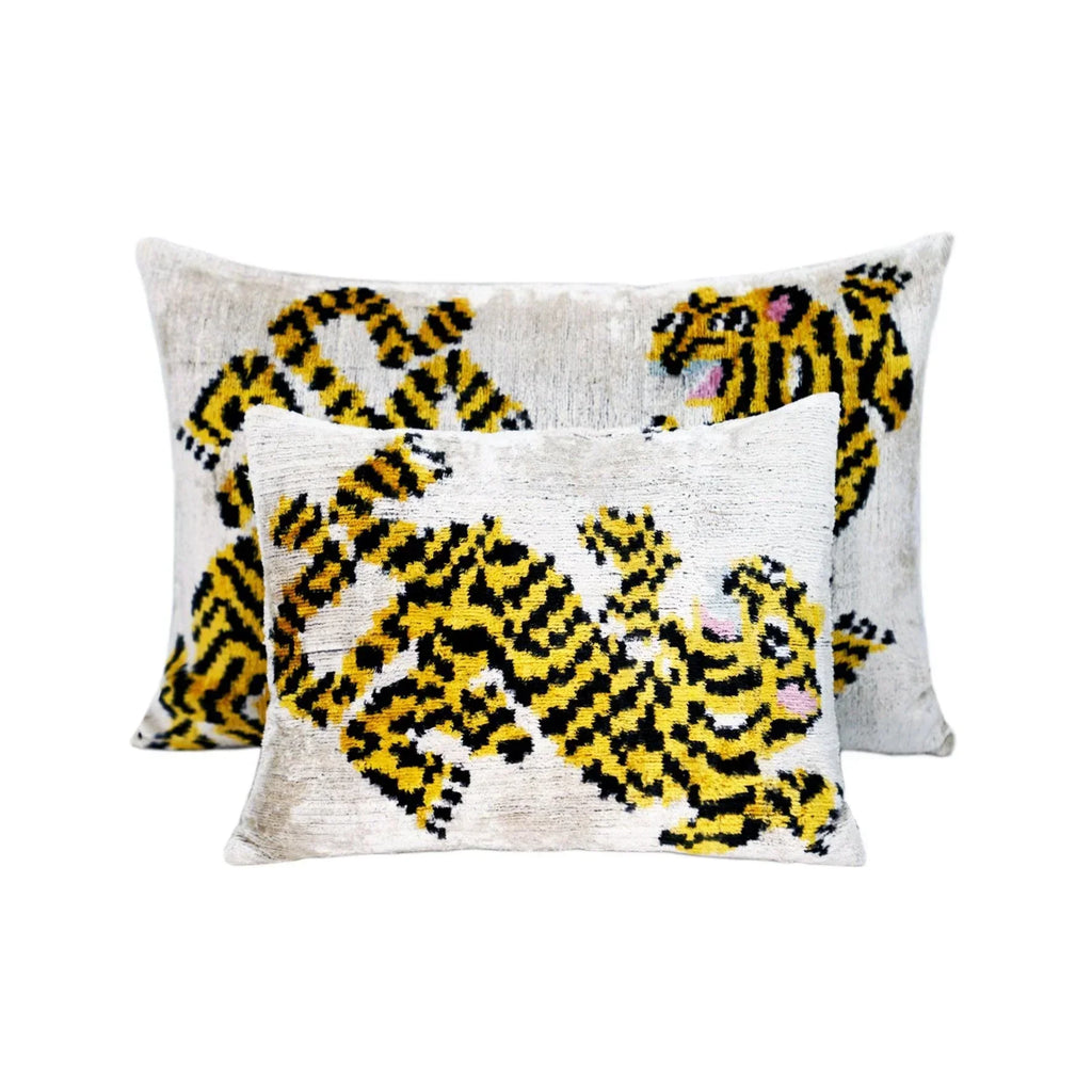 Canvello Handmade Designer Tiger Throw Pillow Down Filled - 16"x24", angled view - House Of Avana