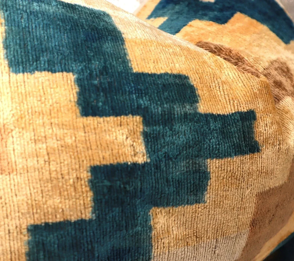 Canvello Handmade Earhtone Geometric Silk Velvet Ikat pillow - 16"X24" Canvello