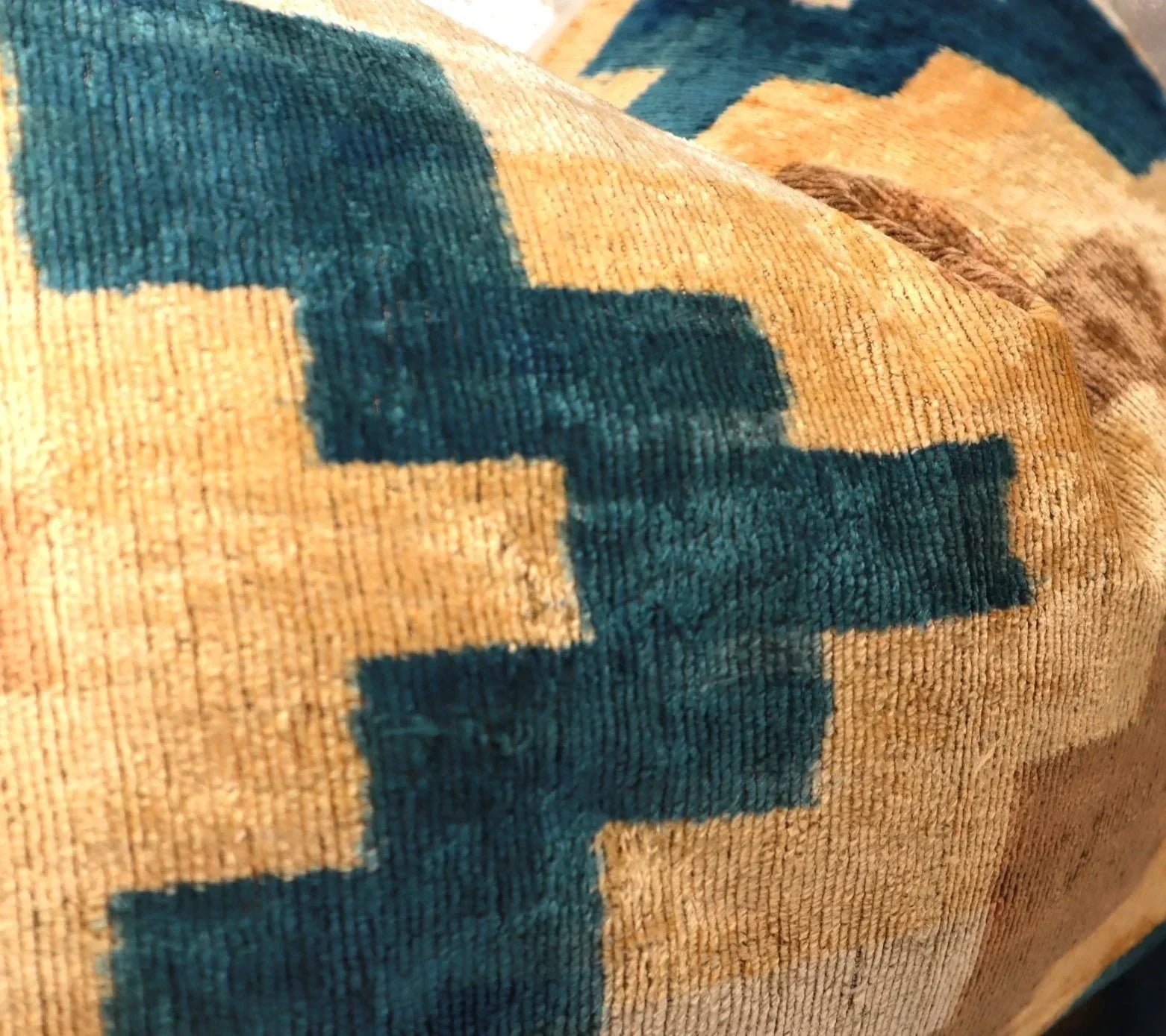 Canvello Handmade Earhtone Geometric Silk Velvet Ikat pillow - 16"X24" Canvello